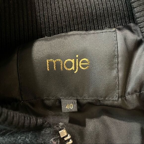 Maje Black Wool Blend & Satin Bomber Jacket - Picture 7 of 7